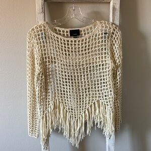 Lumiere Cream Crochet Fringe Sweater